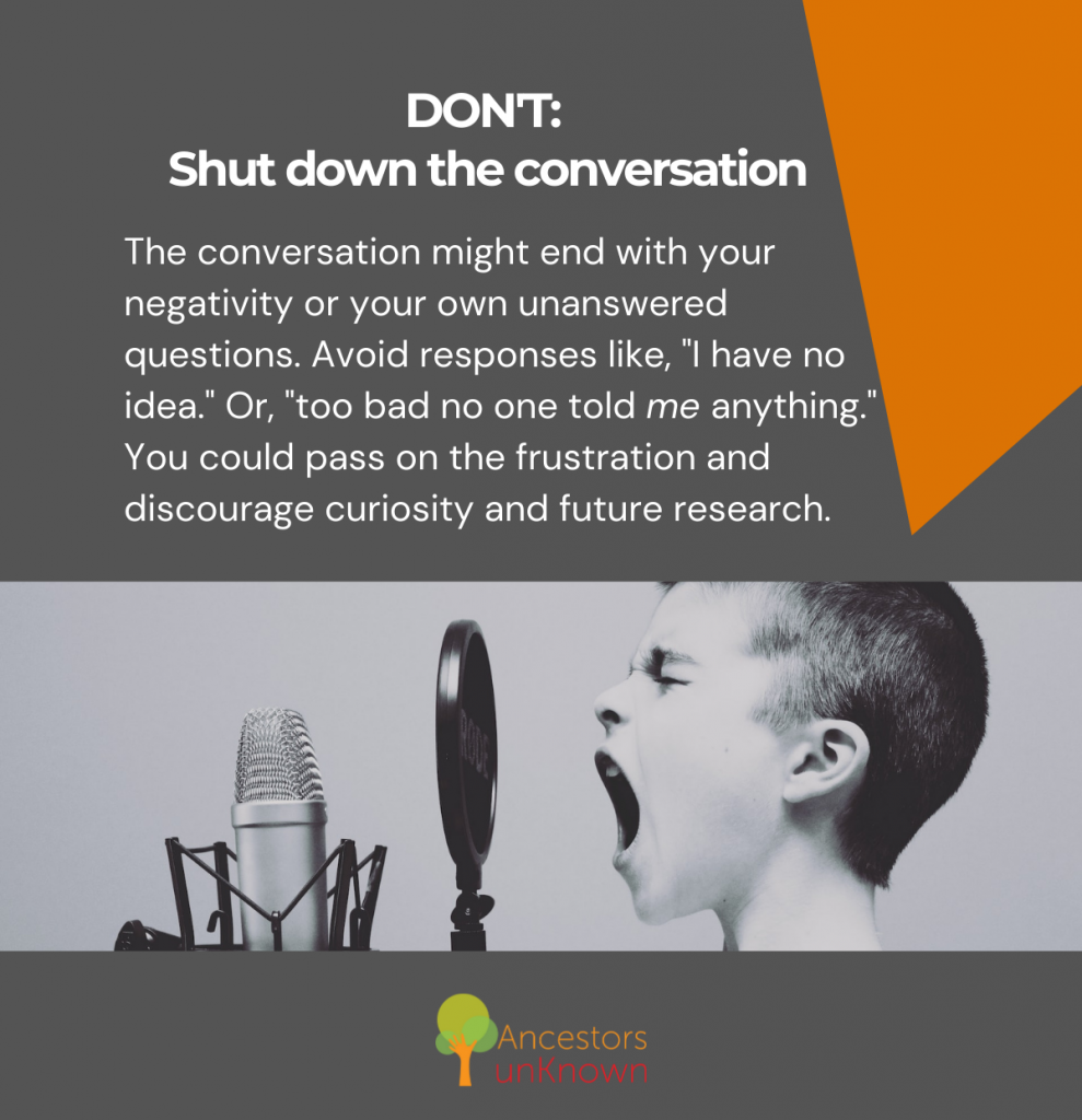 Don't: Shut down the converasation. Image: a boy shouts into a microphone.